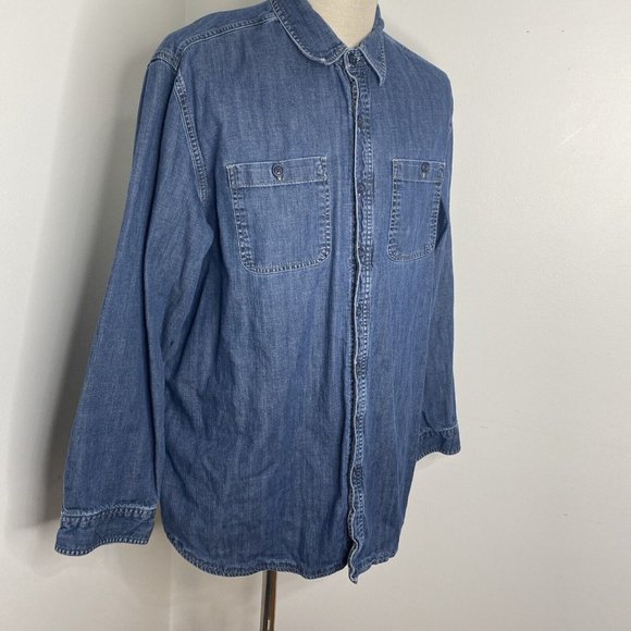 LL Bean Shirt Mens XL Tall Blue Denim Work Shirt Flannel Lined Button Front - Picture 3 of 6
